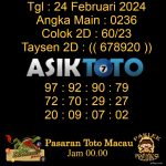 Angka jitu Toto macau jam 00.00 Malam tanggal 24 Februari 2024