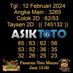 Angka jitu Toto macau jam 13.00 Siang tanggal 12 Februari 2024