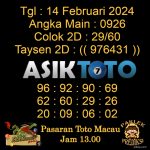 Angka jitu Toto macau jam 13.00 Siang tanggal 14 Februari 2024