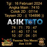 Angka jitu Toto macau jam 13.00 Siang tanggal 16 Februari 2024
