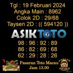 Angka jitu Toto macau jam 13.00 Siang tanggal 19 Februari 2024