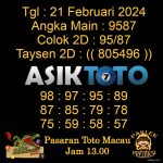Angka jitu Toto macau jam 13.00 Siang tanggal 21 Februari 2024
