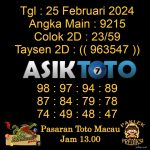 Angka jitu Toto macau jam 13.00 Siang tanggal 25 Februari 2024