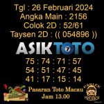 Angka jitu Toto macau jam 13.00 Siang tanggal 26 Februari 2024