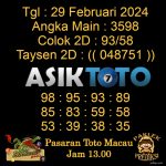 Angka jitu Toto macau jam 13.00 Siang tanggal 29 Februari 2024