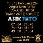 Angka jitu Toto macau jam 16.00 Sore tanggal 13 Februari 2024