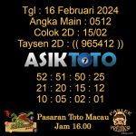 Angka jitu Toto macau jam 16.00 Sore tanggal 16 Februari 2024