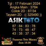 Angka jitu Toto macau jam 16.00 Sore tanggal 17 Februari 2024