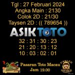 Angka jitu Toto macau jam 16.00 Sore tanggal 27 Februari 2024
