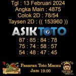 Angka jitu Toto macau jam 19.00 Malam tanggal 13 JFebruari 2024