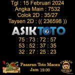 Angka jitu Toto macau jam 19.00 Malam tanggal 15 Februari 2024