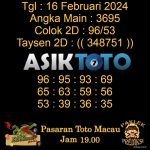 Angka jitu Toto macau jam 19.00 Malam tanggal 16 Februari 2024