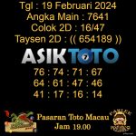 Angka jitu Toto macau jam 19.00 Malam tanggal 19 Februari 2024
