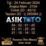 Angka jitu Toto macau jam 19.00 Malam tanggal 24 Februari 2024