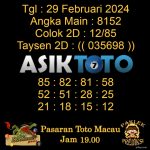 Angka jitu Toto macau jam 19.00 Malam tanggal 29 Februari 2024