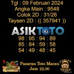 Angka jitu Toto macau jam 22.00 Malam tanggal 09 Februari 2024