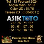 Angka jitu Toto macau jam 22.00 Malam tanggal 13 Februari 2024