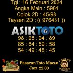 Angka jitu Toto macau jam 22.00 Malam tanggal 16 Februari 2024