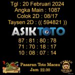 Angka jitu Toto macau jam 22.00 Malam tanggal 20 Februari 2024