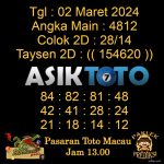 Angka jitu Toto macau jam 13.00 Siang tanggal 02 Maret 2024