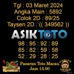 Angka jitu Toto macau jam 13.00 Siang tanggal 03 Maret 2024
