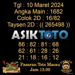 Angka jitu Toto macau jam 13.00 Siang tanggal 10 Maret 2024