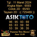 Angka jitu Toto macau jam 13.00 Siang tanggal 11 Maret 2024