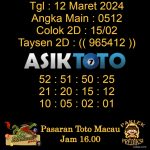 Angka jitu Toto macau jam 16.00 Sore tanggal 12 Maret 2024