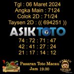 Angka jitu Toto macau jam 19.00 Malam tanggal 06 Maret 2024