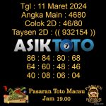Angka jitu Toto macau jam 19.00 Malam tanggal 11 Maret 2024