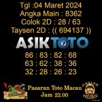 Angka jitu Toto macau jam 22.00 Malam tanggal 04 Maret 2024