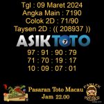 Angka jitu Toto macau jam 22.00 Malam tanggal 09 Maret 2024