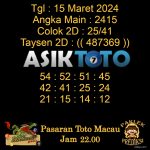 Angka jitu Toto macau jam 22.00 Malam tanggal 15 Maret 2024