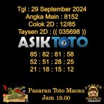 Angka jitu Toto macau jam 19.00 Malam tanggal 29 September 2024