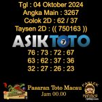 Angka jitu Toto macau jam 00.00 Malam tanggal 04 Oktober 2024
