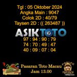 Angka jitu Toto macau jam 13.00 Siang tanggal 05 Oktober 2024