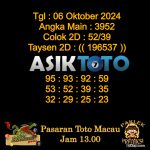 Angka jitu Toto macau jam 13.00 Siang tanggal 06 Oktober 2024