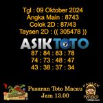 Angka jitu Toto macau jam 13.00 Siang tanggal 09 Oktober 2024