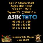 Angka jitu Toto macau jam 16.00 Sore tanggal 01 Oktober 2024.