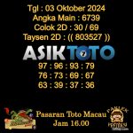 Angka jitu Toto macau jam 16.00 Sore tanggal 03 Oktober 2024