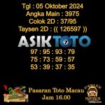 Angka jitu Toto macau jam 16.00 Sore tanggal 05 Oktober 2024