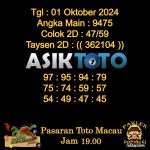 Angka jitu Toto macau jam 19.00 Malam tanggal 01 Oktober 2024