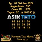 Angka jitu Toto macau jam 19.00 Malam tanggal 02 Oktober 2024