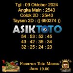 Angka jitu Toto macau jam 19.00 Malam tanggal 09 Oktober 2024