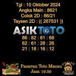 Angka jitu Toto macau jam 19.00 Malam tanggal 10 Oktober 2024