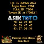 Angka jitu Toto macau jam 22.00 Malam tanggal 05 Oktober 2024
