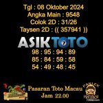 Angka jitu Toto macau jam 22.00 Malam tanggal 08 Oktober 2024