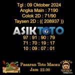Angka jitu Toto macau jam 22.00 Malam tanggal 09 Oktober 2024